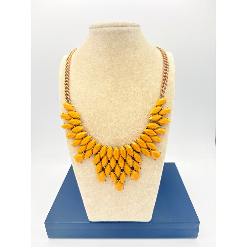J.Crew Marquise Fan Statement Necklace Yellow Resin Stones Gold Tone Adjustable